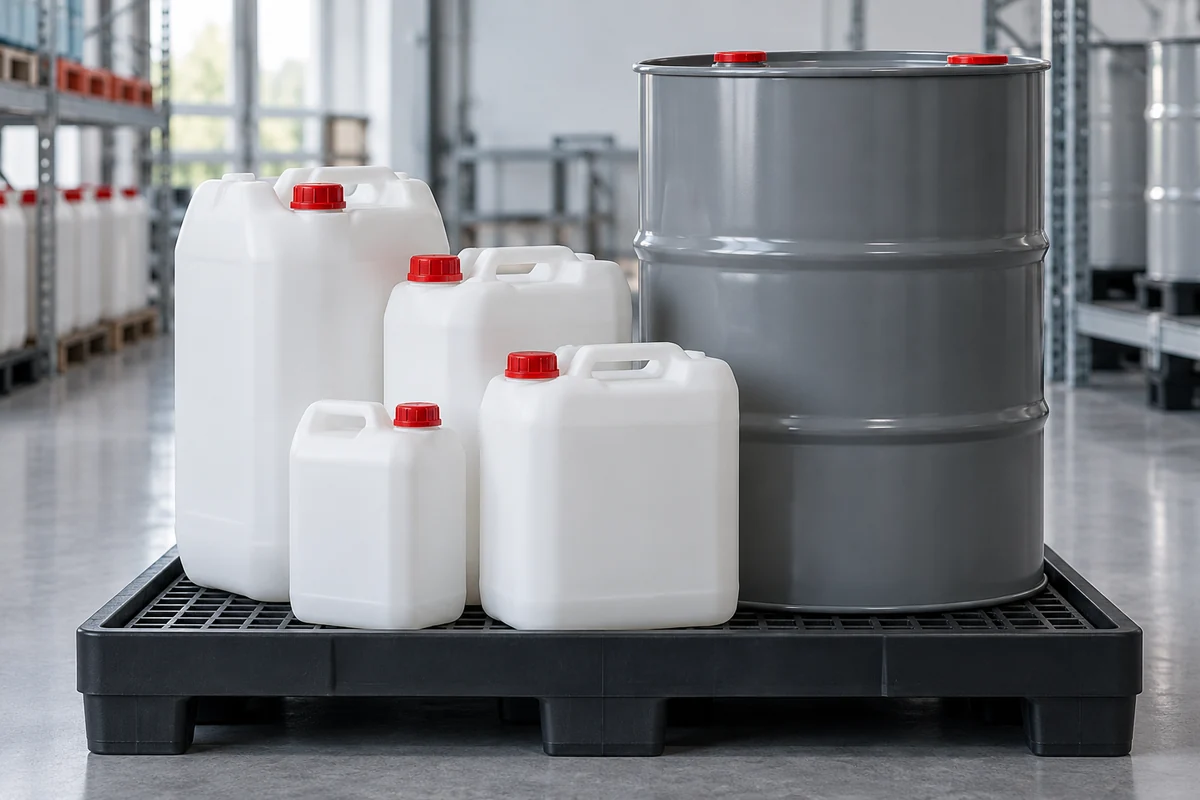 AI illustration of generic industrial chemical containers