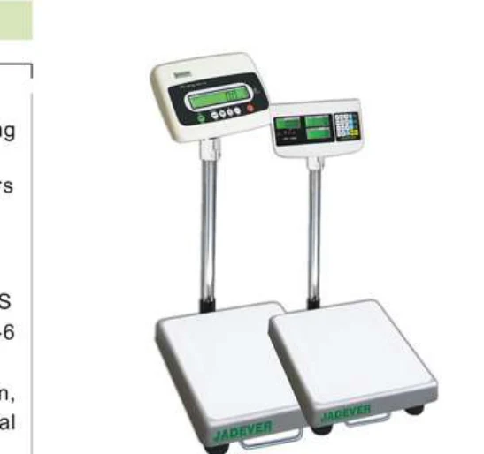 Jadever Aluminum Bench Scale Base product visual cropped from its supplied brochure