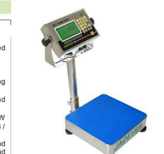 Jadever Compact Bench Scale product visual cropped from its supplied brochure